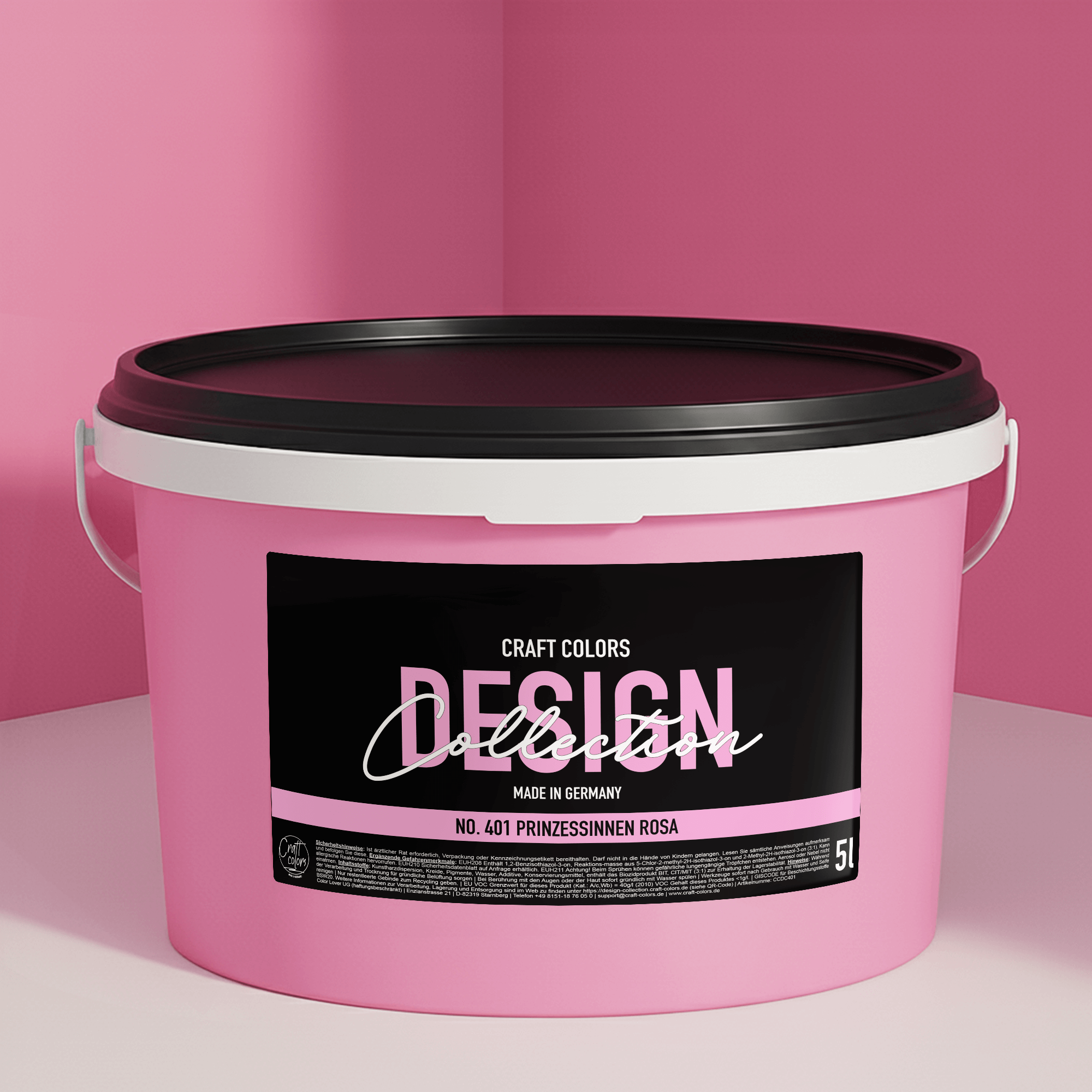 Wandfarbe Babyrosa pink im Eimer, edelmatt Prinzessinnen rosa No. 401 Design Collection, 5L.