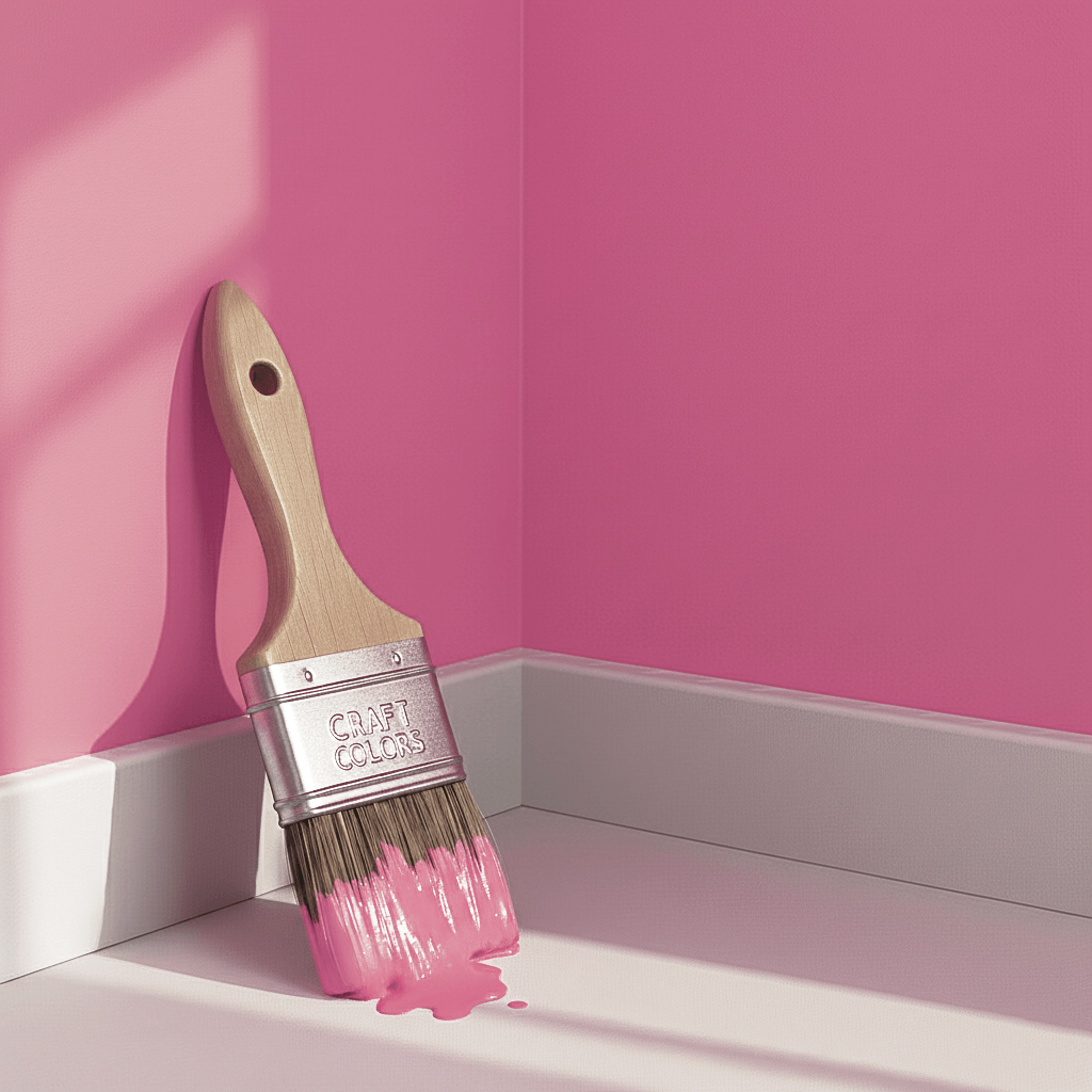 Wandfarbe Babyrosa pink mit Pinsel auf einer Wand in edlem rosa Farbton von Craft Colors.