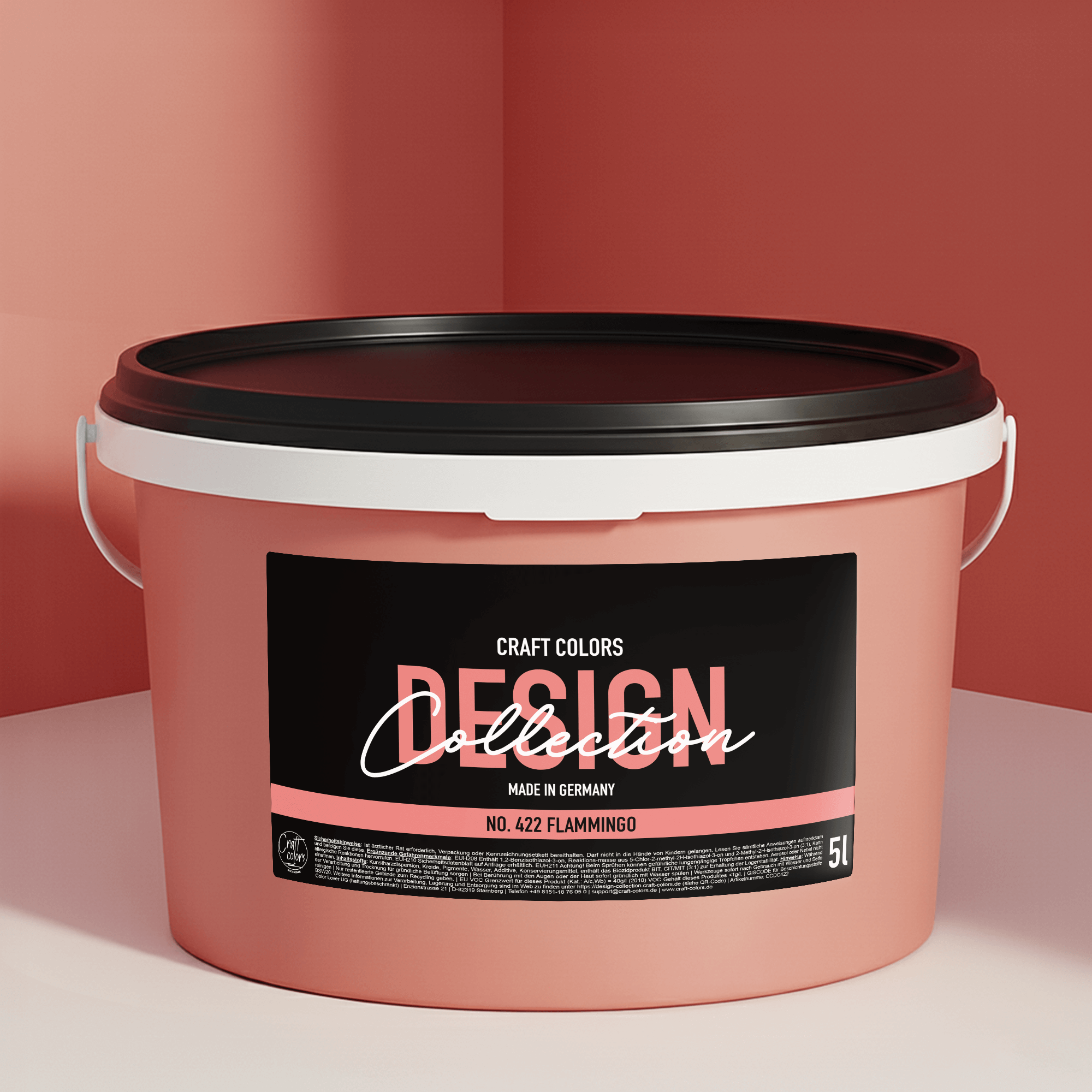 Wandfarbe koralle Flamingo Koralle No. 422 Design Collection 5L in einem Eimer.