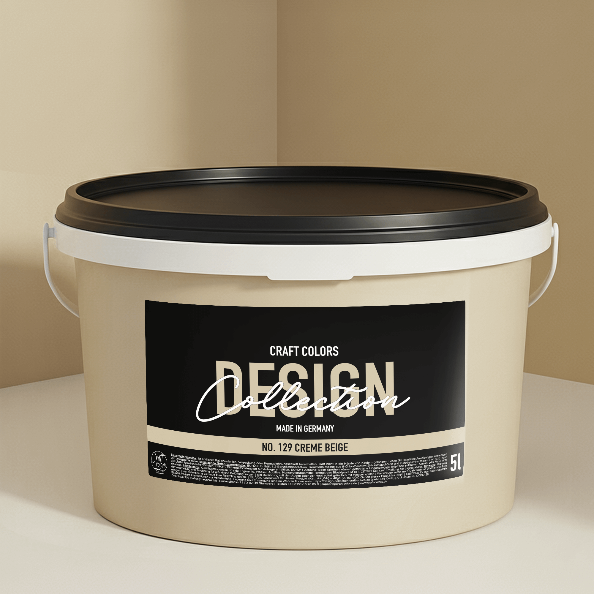 Peinture murale beige crème n° 129 Design Collection 5L mat en pot de peinture.