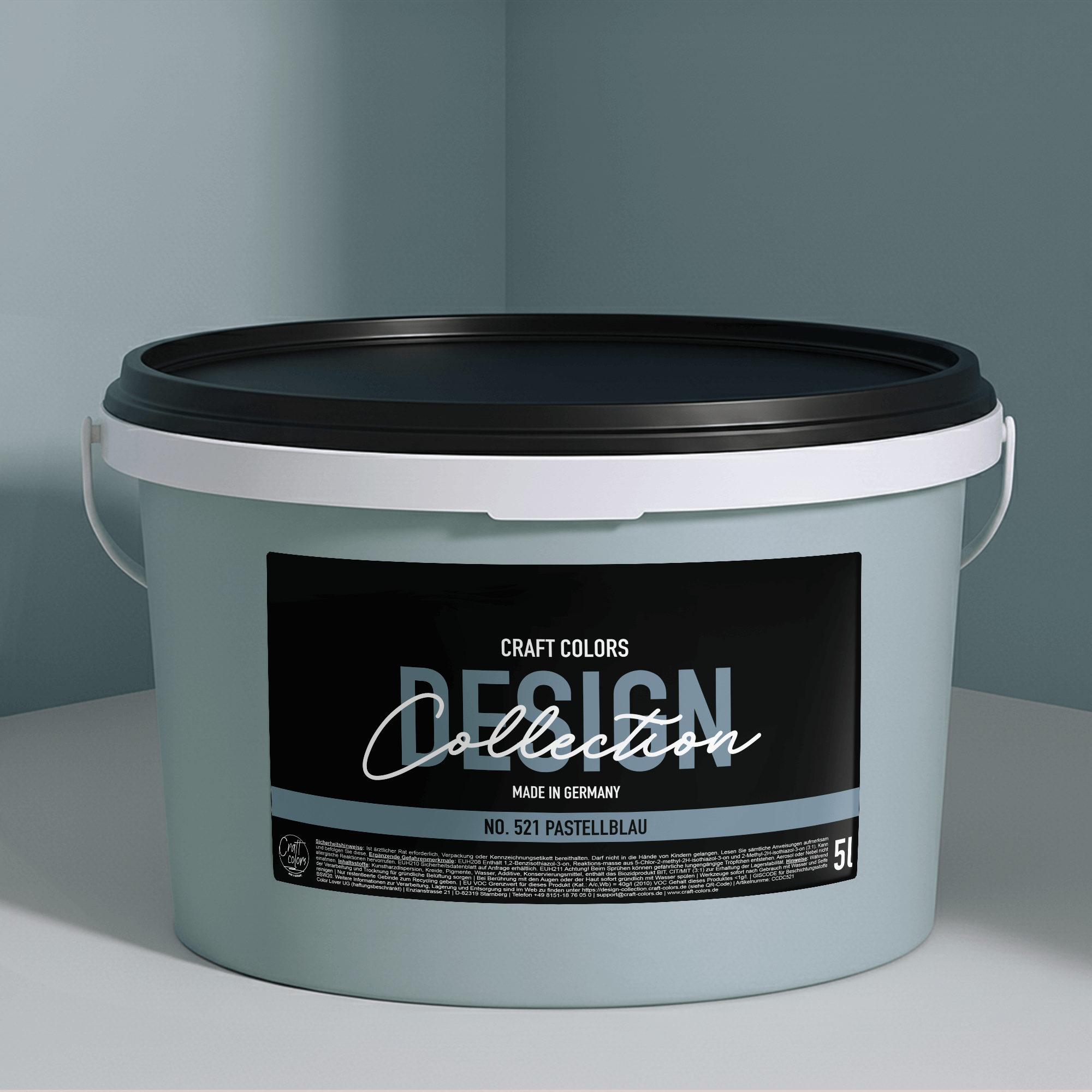 Wandfarbe pastellblau No. 521 Design Collection 5L edelmatt in einem Eimer von Craft Colors