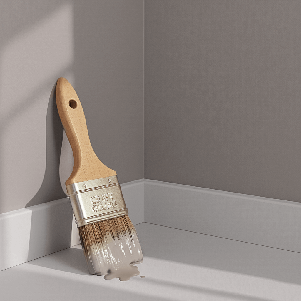 Peinture murale gris chaud n° 730 avec pinceau Craft Colors sur mur élégant.