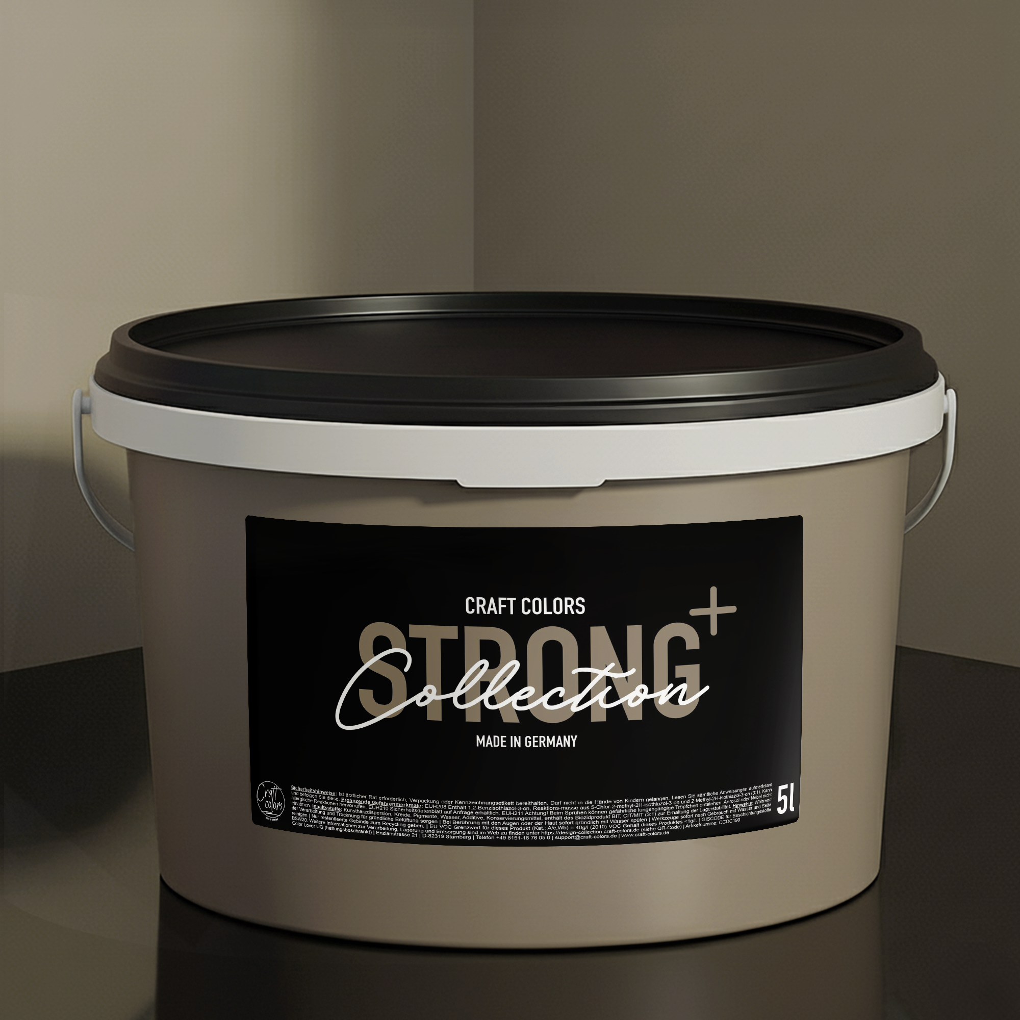 Muurverf Strong+ Betongrijs nr. 962, 5 l voor zwaar belaste ruimtes zoals trappenhuizen